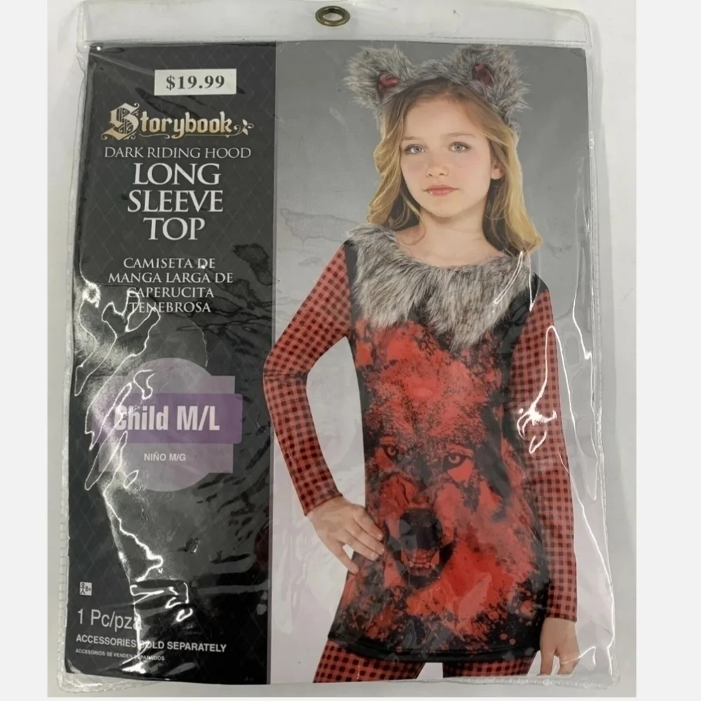 NWT Storybook Dark Riding Hood Long Sleeve Top Child M/L Wolf Halloween Costume